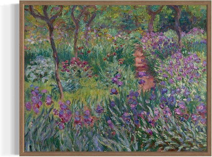 The Artist’s Garden Claude Monet Wall Art Print Poster, Impressionist Painting Wall Art Wall Decor, for Bedroom and Living room Bathroom Decor 115 (The Artist’s Garden, 11 x 14 inches, Wood Frame)