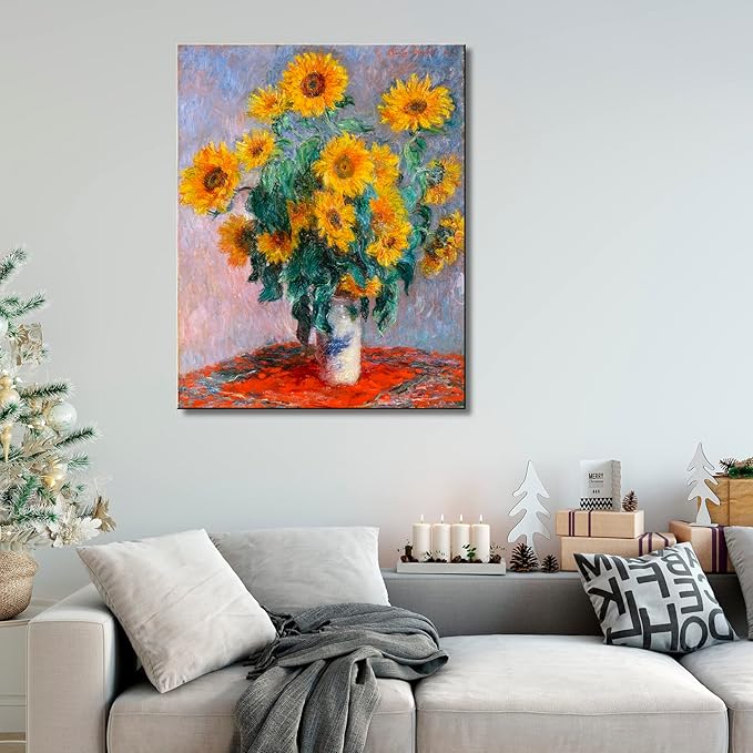 msspart Bouquet of Sunflowers of Claude Monet, Famous Classic Painting Reproduction Giclee Canvas Wall Art Print for Home Office Decor 12"x16"