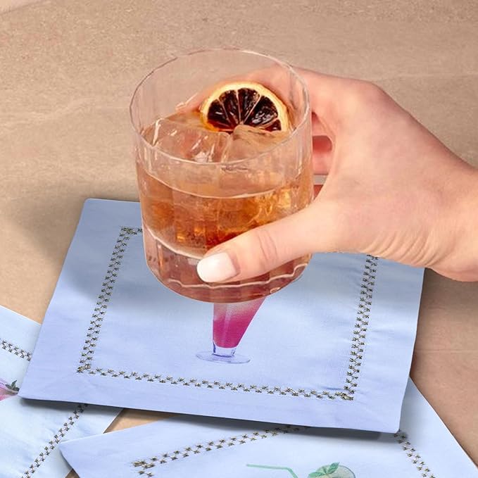 Cocktail Napkins Set of 6, 6x6 inch, 100% Pure Cotton, Unique Printed Patterns, Reusable & Washable Napkin Coasters for Beverages, Parties & Everyday Use (Tropical Fruit Cocktail)