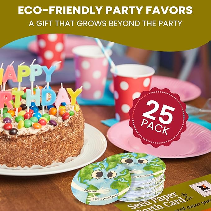 25 Plantable Seed Paper Cards- Earth Circles with Wildflower Seeds, Craft Activity, Educational Garden Party Favor, School Crafts - 2.5 inch