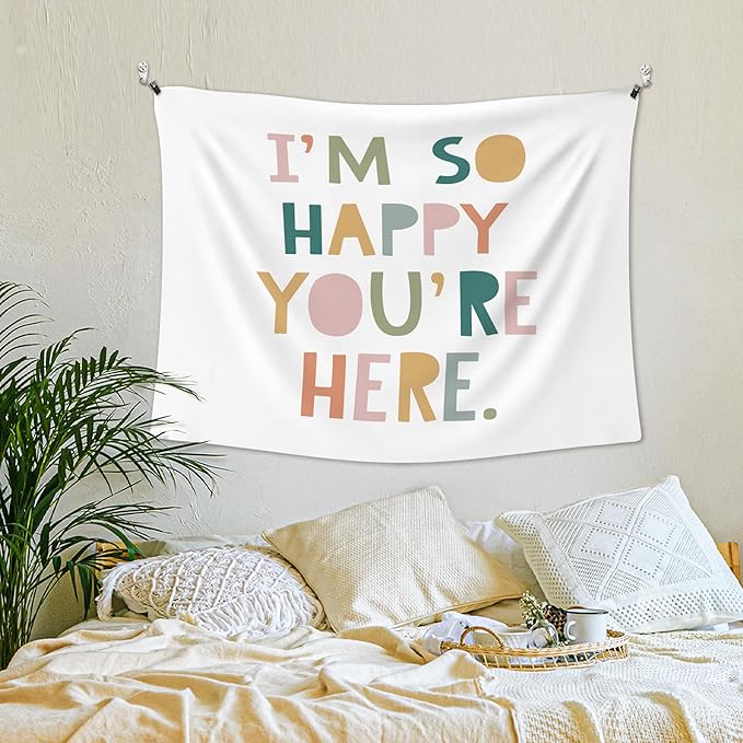 XLDLIOO Boho Classroom Tapestry, Boho Classroom Decor, Inspirational Wall Tapestry Hanging for Bedroom, I'm So Happy You're Here, Educational Tapestries Wall Decor Art for Kids Party, 40x30in