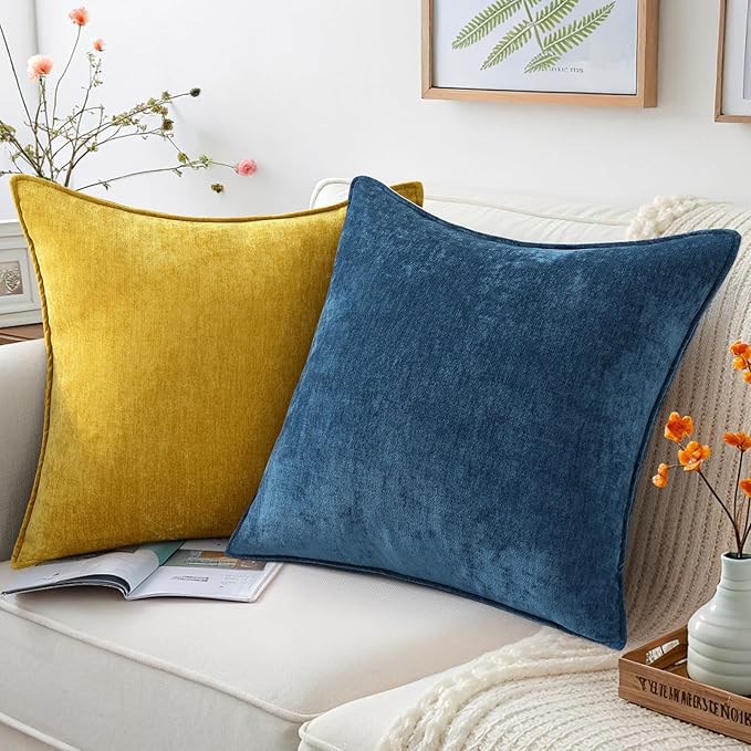 decorUhome Spring Couch Euro Sham Throw Pillow Covers 26x26 Set of 2, Decorative Soft Velvet Neutral Chenille Pillow Covers with Elegant Design for Sofa Bed Living Room Home Decor, Poseidon