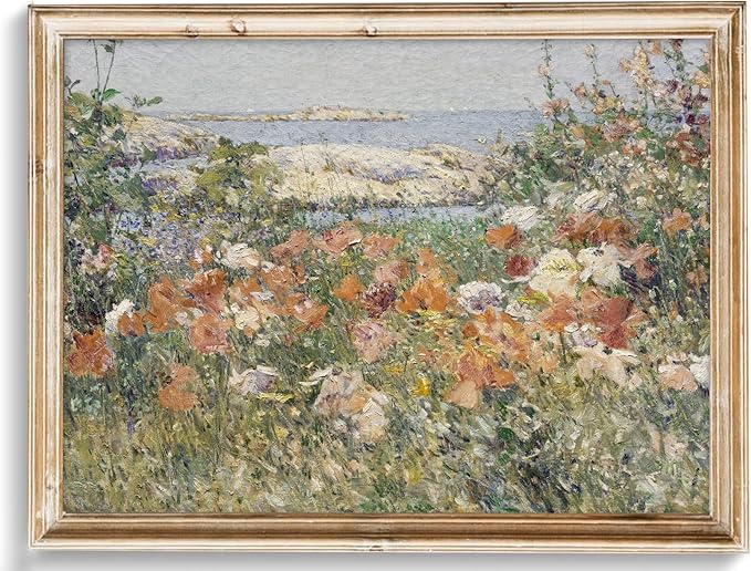 uniro Vintage Wall Art, Farmhouse Wall Art Spring Seaside Wildflowers Wall Decor, French Country Decor Canvas Prints Floral Landscape Oil Painting Vintage Art Pictures for Bedroom Bathroom Kitchen Decor( 8" x 10"-UNFRAMED)