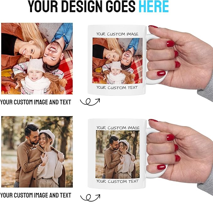 Personalized Coffee Mug – Custom Photo, Text, or Logo Ceramic Mug Tea Cup | Taza Personalizada with Picture or Message | Customized Gift Idea for Men & Women, Mom, Dad, Friends - White/Orange | 15oz