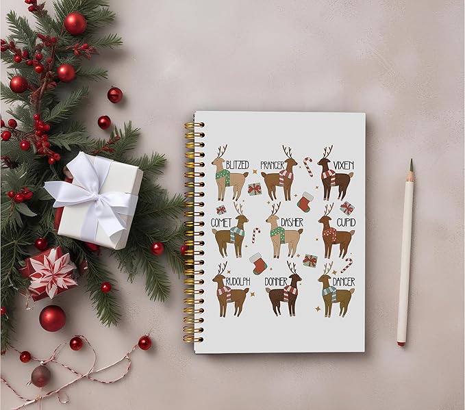Reindeer Christmas Notebook, Christmas Journal, Christmas Office Gifts for Coworkers, Christmas Composition Notebook, Christmas Spiral Notebook 5.5x8.3 Inch