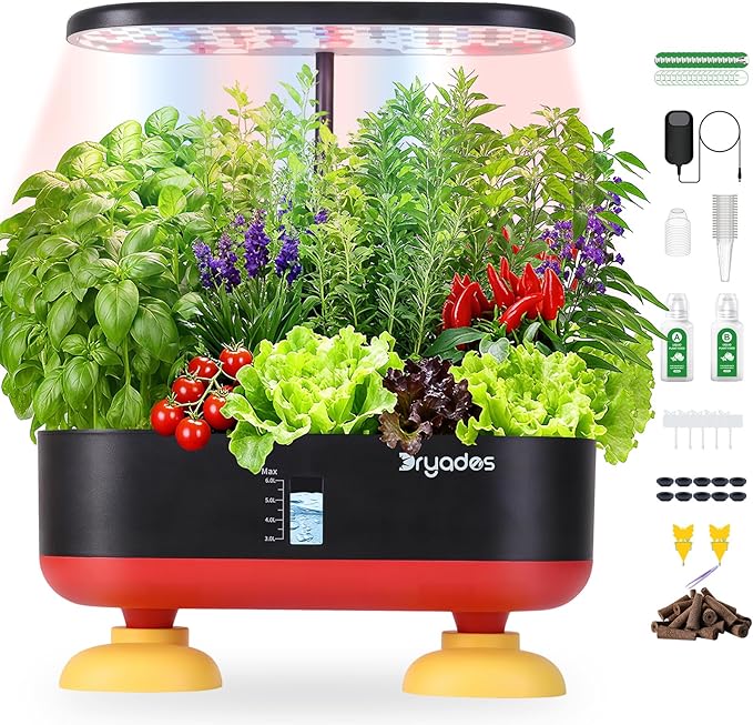 Hydroponic Growing System Kit 16 Pods, Smart Herb Garden with 24W Full Spectrum LED Grow Light, Indoor Garden Planter for Home/Office/School (Black)