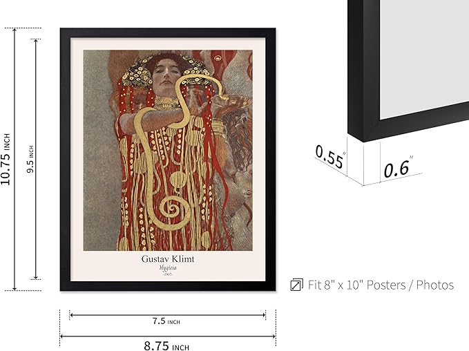 Poster Master Vintage Gustav Klimt Poster - Retro Hygieia Print - Art Nouveau - Greek Goddess of Health Art - Symbolism Art - Classic Painting - Aesthetic Living Room Decor - 8x10 Black Framed