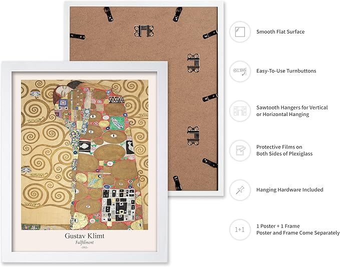 Poster Master Vintage Gustav Klimt Poster - Retro Fulfillment Print - Art Nouveau - Abstract Art - Symbolism Art - Aesthetic Art - Classic Painting - Living Room Wall Decor - 8x10 White Framed
