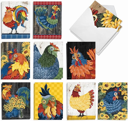 The Best Card Company - 20 Blank Notes with Envelopes - All Occasion Animal Assortment (10 Designs, 2 Each) - Spring Chickens AM2829OCB-B2x10