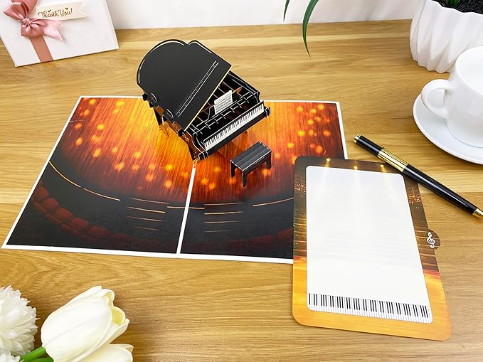 3D Pop Up Piano Greeting Card – Handmade Musical Gift Card for Birthday, Graduation, Recital, Music Teacher – Grand Piano Design with Envelope – Unique Keepsake for Pianists & Music Lovers