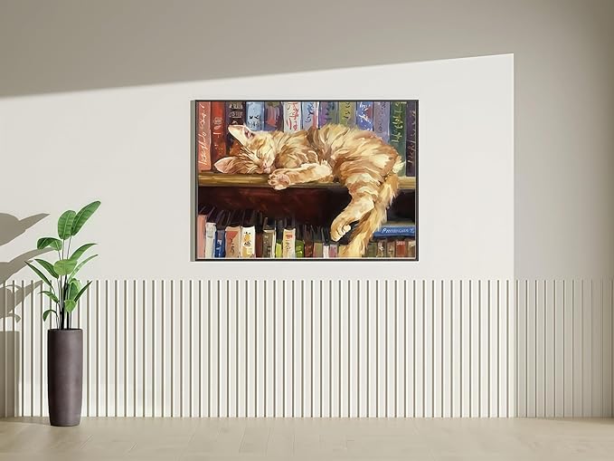 Paint by Numbers Kit for Adults Beginner,Bookshelf Sleeping Cat Paint by Number Kits Canvas Without Framed,Animal Cat DIY Acrylic Oil Painting Adults Paint by Numbers Kits for Home Wall Decor 20x16 In