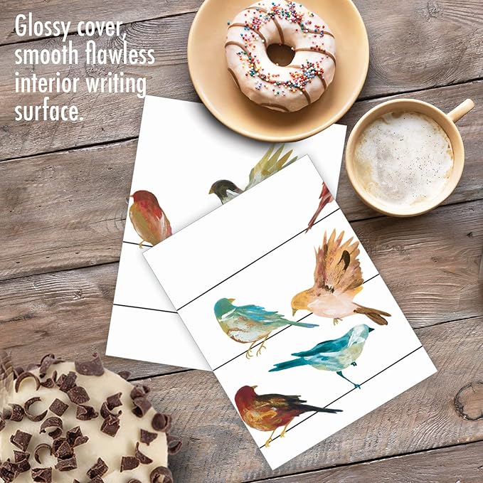 The Best Card Company - 10 Bird Note Cards Blank (4 x 5.12 Inch) - All Occasion Cards with Envelopes, Boxed Set - High Wire Birds M3318