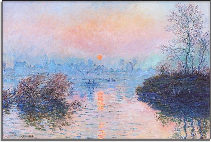 Claude Monet Wall Art Sunset on The Seine At Lavacourt, Winter Effect Poster Impressionist Art Nature Landscape Oil Painting Print Vintage Poster Room Aesthetic Decorate Unframed(12x18in/30x45cm)