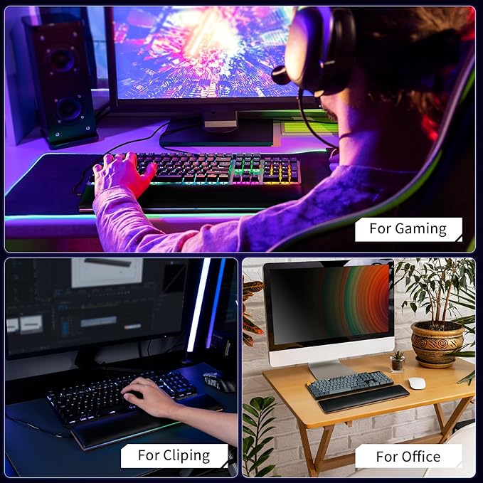 COLORCORAL Wrist Rest for Computer Keyboard Ergonomic RGB Walnut Wooden Wrist Pad with Memory Foam Gaming Wrist Support for Typing Pain Relief Comfort for Office, Gaming, Computer