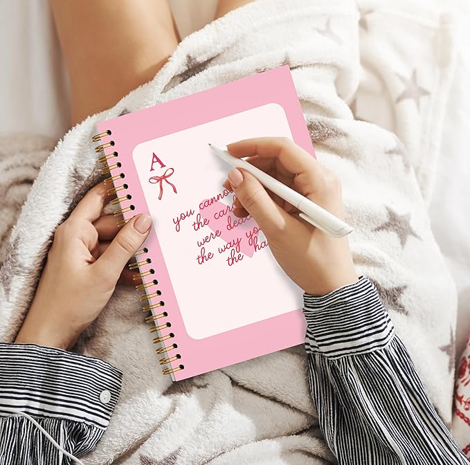 Pink Girly Preppy Notebook, Coquette Bow Trendy Funky Ace Card Spiral Notebook 5.5x8.3, Preppy Aesthetic Journal for Women, Pink Girly Office Supplies, Spiral Journal