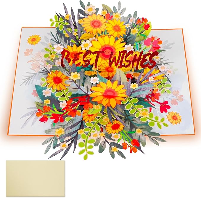 3D Bouquet Pop Up Thank you Card, Teacher Appreciation Card, Handmade Flowers Box Greeting Cards with Note and Envelope for New Year Anniversary Valentines
