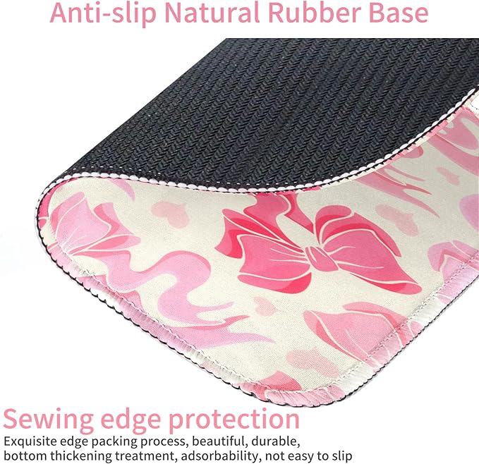 Seorsok Square Abstract Art Pink Bows and Little Love Heart Mouse Mat,Premium Textured Mouse Pads for Office Laptop,Washable Square Mousepads with Extended Stitched Edges Non Slip Rubber Base