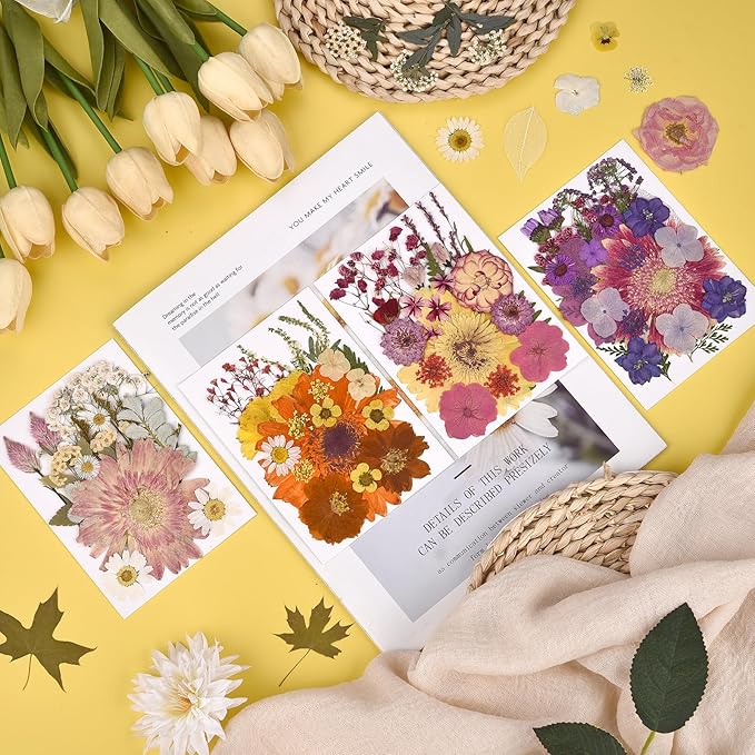 DALARAN 95Pcs Dried Pressed Flowers for Resin Mold Real Natural Bulk Big Dry Floral Leave for DIY Art Crafts Resin Jewelry Making Scrapbook Supplies Card Making Soap Candle DIY