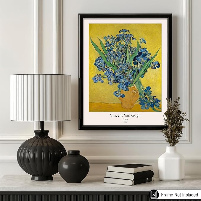 Monem Art Vintage Van Gogh Poster - Retro Irises Print - Flowers in Vase Art - Impressionism Art - Floral Art - Fine Art - Classic Painting Art - Living Room Wall Decor - 18x24 UNFRAMED Wall Art