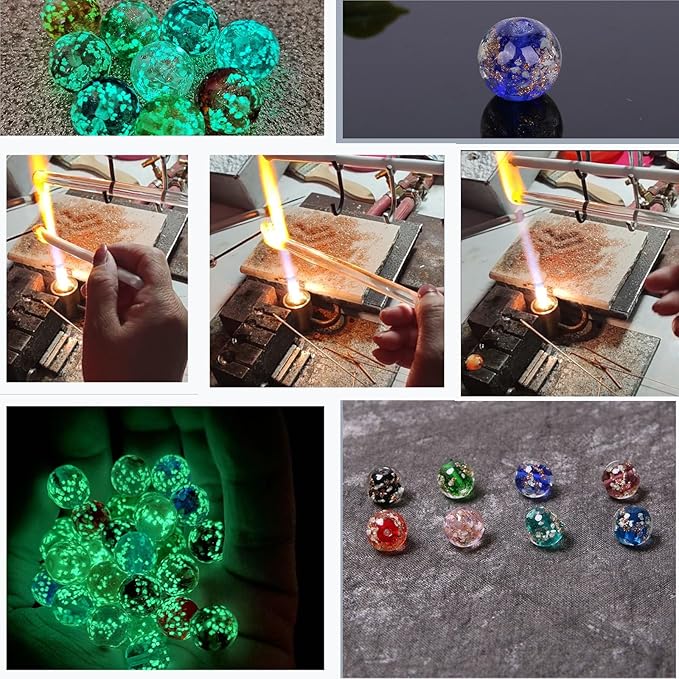 200 PCS 8mm Glow in The Dark Beads Bulk Round Luminous Glass Beads with Holes for Jewelry Making Bracelets Earrings Necklace Glow Loose Spacer Ball Bead DIY Craft Kit