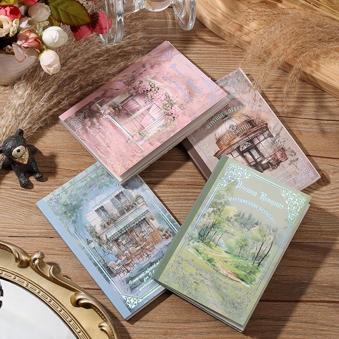 4 Book for Garden Landscape Scrapbooking Stickers Pre-Cut 300 washi Stickers 300 PET Sticker Books for journaling Scrapbook Supplies Transparent Sticker for journaling