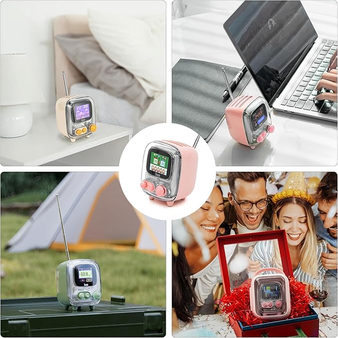 Divoom Tiivoo-2 Retro Bluetooth Speaker with FM Radio,Pixel Art Portable Mini Cute Wireless Small Speaker,Vintage Decor Suitable for Party Office Desk Home Bedroom Kitchen,Gifts for Women Men,Pink