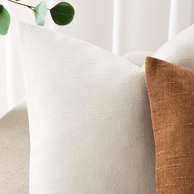 Foindtower Pack of 2 Soft Textured Throw Decorative Pillow Covers Lumbar Accent Solid Cushion Cover Cozy Neutral Farmhouse Pillow Case for Couch Sofa Bedroom Living Room 12x20 Inch, Ivory White