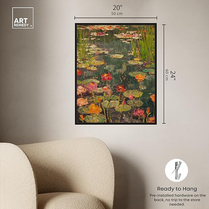 Art Remedy Afternoon Visit Framed Impressionism 1 Piece Canvas Wall Art/Monet And Van Gogh Inspired Art, 21" x 25", Black Frame
