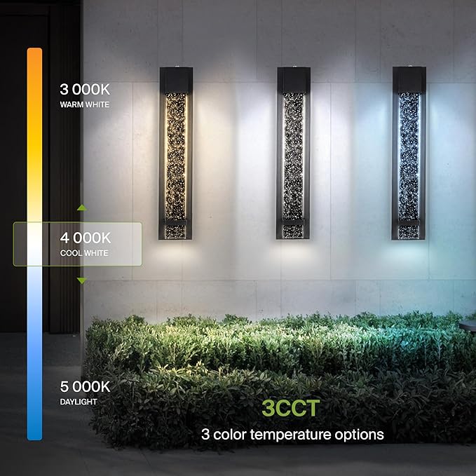 ASD LED 24" Bubble Glass Wall Light Fixture, Outdoor Dusk to Dawn Sconce | 3CCT, Waterproof, Photocell, ETL Listed | 12W 500LM 3000-5000K 120V | Exterior Lantern, Porch Lighting | Black