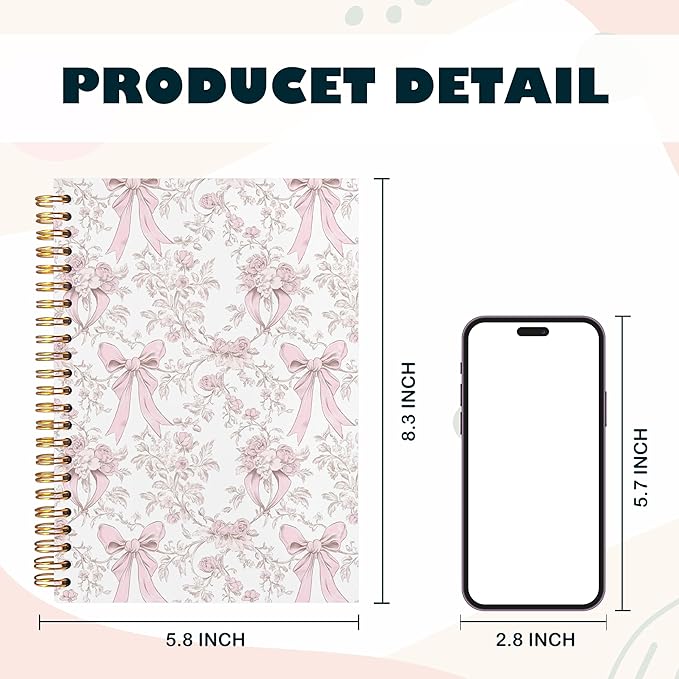 BearCake Pink Chinoiserie Grandmillennial Notebook Journal, Pink Floral Aesthetic Notebook, Chinoiserie Journal, Pink Aesthetic Office Supplies, Notebooks for Work, Hardcover Spiral Notebook 5.5x8.3