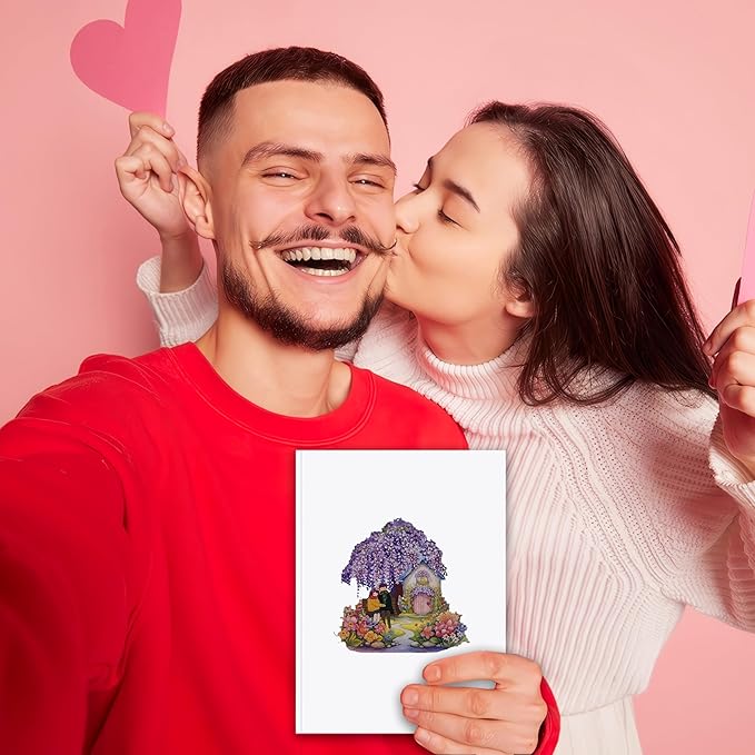 CUTE POPUP - Romantic Couple with Flowering Wisteria Design 3D popup card for Birthday, Valentine, Wedding, Anniversary Handmade gift for Girlfriend, Wife or Couple