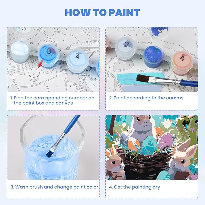MXJSUA Easter Framed Paint by Numbers for Adults Beginners, Easy Adults' Paint-by-Number Kits on Canvas with Easel, Bunnies Acrylic Number Painting Crafts Kit Gifts for Home Decor, 8x12inch