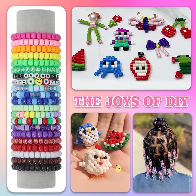 LIS HEGENSA Pony Beads Bulk,Kandi Kit for Necklace Jewelry Making Hair Braiding,Bracelets Making Kits,Hair Bead,Bracelet Beads,Plastic Bead for Crafts Braids Girls (12 Color,900PCS)
