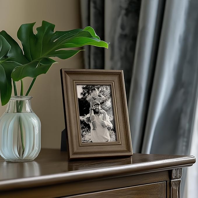 Yaetm 4x6 Picture Frame Set of 4, 1.4” Wide Molding & Brown Wood Grain Photo Frames with HD Tempered Glass, for Table Top & Wall Mounting (4 pack, Brown Wood Grain)