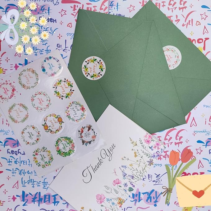 40 Pack Thank You Blank Note Cards, Elegant Floral Design Blank Greeting Card, with Envelopes & Stickers, For All Occason party, 6 x 3.9 in