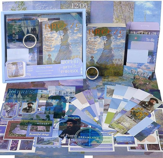 Funto Scrapbooking Kit(116 PCS), Oil Painting Series-Morning Breeze, Perfect for Bullet Scrapbooking Materials, Planner DIY Arts Craft Collage