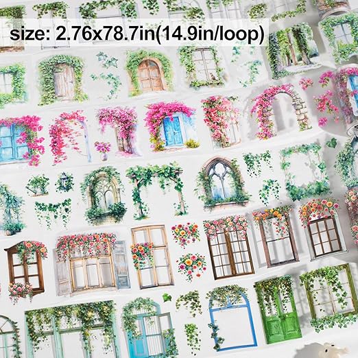 Vine Window Pre-Cut PET Tape Set, 6 Rolls Nature-Inspired Floral Scrapbooking Supplies for Journaling, DIY Crafts, and Junk Journal
