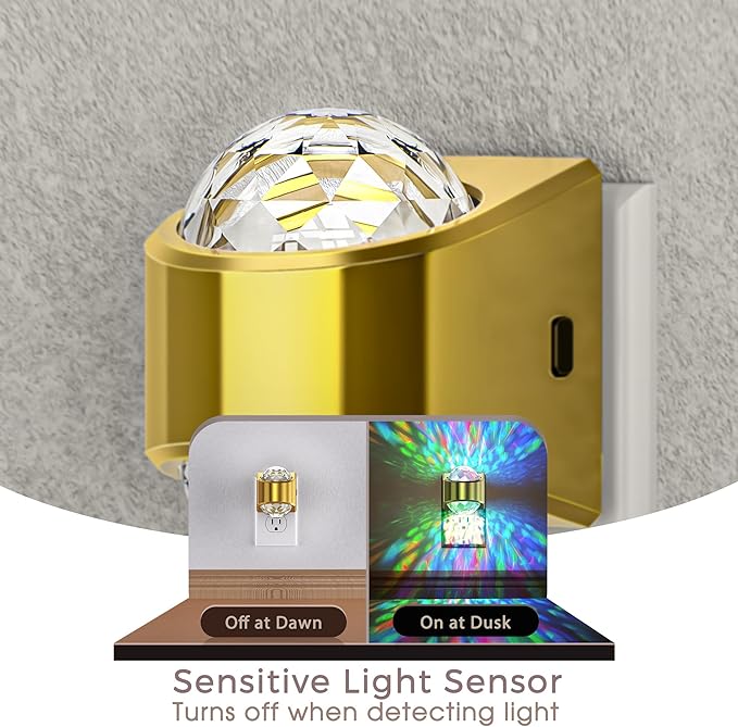 Night Lights Plug into Wall, Star Projector for Bedroom, Gold Night Light Projector for Kids, 9-Color RGB Galaxy Nightlight with Dusk to Dawn Sensor for Bathroom, Home Gaming Room Decor Gifts, 2pack