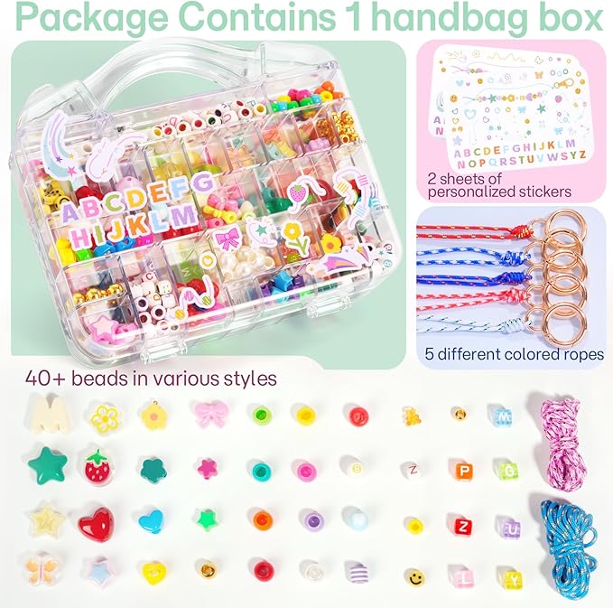 DIY Bag Charm Making Kit Bead Keychain Making Kit Letter Beads for Christmas Party, Family Activity Art Craft Bag Charm for Jewelry Making Supplies Personalized Alphabet A-Z Beads DIY Crafts