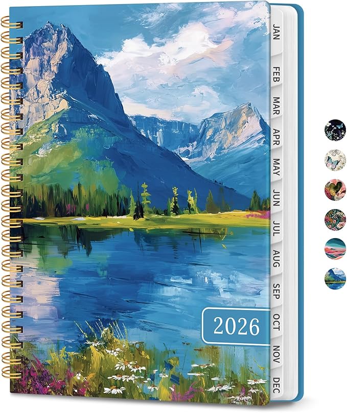 2026 Planner, Weekly and Monthly Planner for Women, January 2026 to December 2026, Pretty Hardcover 2026 Calendar Planner Book with Tabs, Inner Pocket, Spiral Bound, Perfect Office Home School Supplies - 8.5" x 11", Summer Valley