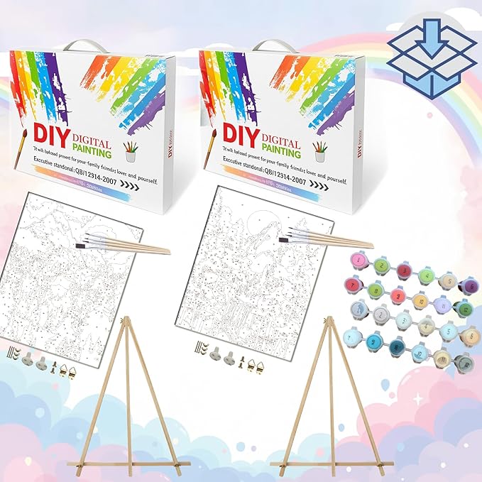 BAISITE Paint by Numbers Kit for Adults Beginners,8" Wx12 L 2 Pack Canvas for Painting Kits for Adults in Colorful Box 7172-ALREADY Framed