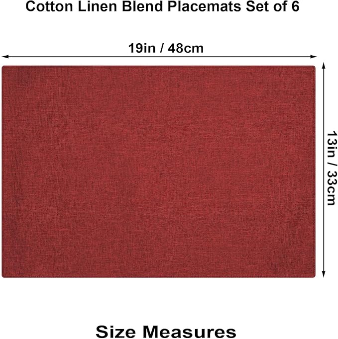 Red Cloth Placemats Set of 6, Cotton Linen Blend Machine Washable Double Layered Durable Place Mats Heat Resistant Placemats Wrinkle Free Thick Fabric Dining Table Mats (Red, 6)