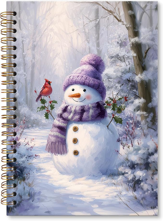 XNXLDYLH Purple Winter Christmas Snowman Notebook Journal, Vintage Spiral Notebook, Nature Woodland Journals Notebooks for Women Men, Christmas Winter Cardinal Office School Supplies Gifts, 5.5x8.3In