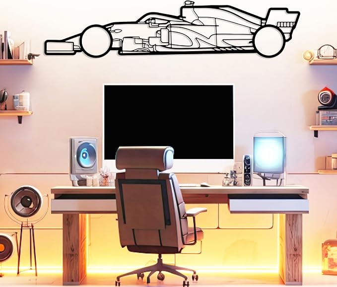 Formula Car metal Wall Art, Sports Car metal Silhouette, Formula Car Lovers Metal Wall Decor, Racing Gifts For Men, Minimalist Sculpture for Garage, Man Cave, Gift for Father's, (Black-45"x12.4" inch)