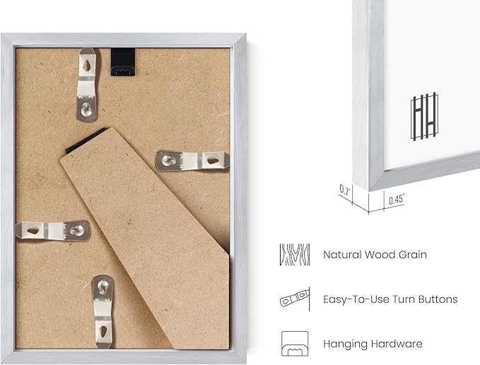 HAUS AND HUES 5x7 Silver Picture Frame - Modern Aluminum Photo Frame with Easel Back and Wall Hanging Hardware (5x7 in, Silver)