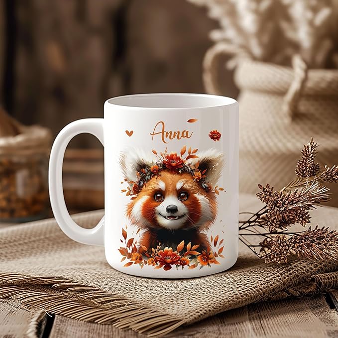 Hyturtle Personalized Cute Red Panda Coffee Mug - Gift For Red Panda Lover - Just A Girl Who Loves Red Pandas - Red Panda Gift For Women - Animal Lover Gift - Custom Coffee Cup Ceramic Mug 11oz 15oz