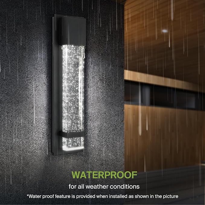 ASD LED 18" Bubble Glass Wall Light Fixture, Outdoor & Indoor Seeded Sconce | 3CCT, Waterproof, Dimmable, ETL Listed | 12W 500LM 3000-5000K 120V | Exterior Lantern, Porch Lighting | Black, 2 Pack