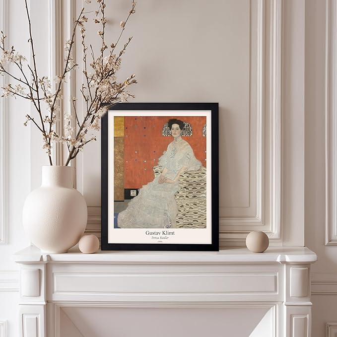 Poster Master Vintage Gustav Klimt Poster - Retro Fritza Riedler Print - Art Nouveau - Portrait Art - Symbolism Art - Aesthetic Art - Classic Painting - Living Room Decor - 8x10 Black Framed