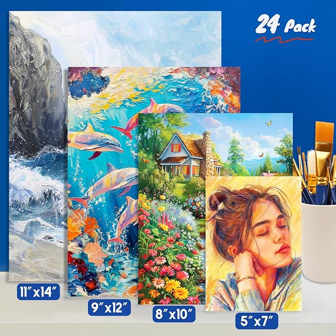 12-Pack 11x14 inch Canvas Boards for Painting, Canvas Panels for Kid & Adults 100% Cotton Gesso Primed Art Painting Supplies for Acrylic, Oil, Tempera & Watercolor