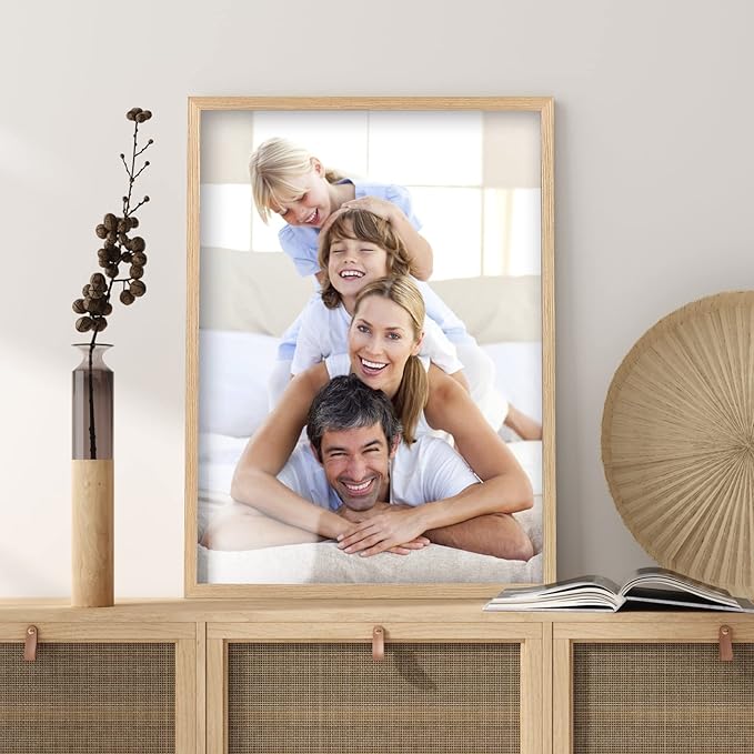 Yaetm 12x16 Picture Frame with Mat for 8.5x11 Set of 4, Natural Solid Oak Wood 12x16 Frame for Gallery Wall and Poster, Wall Mounted (4 pack, Oak)